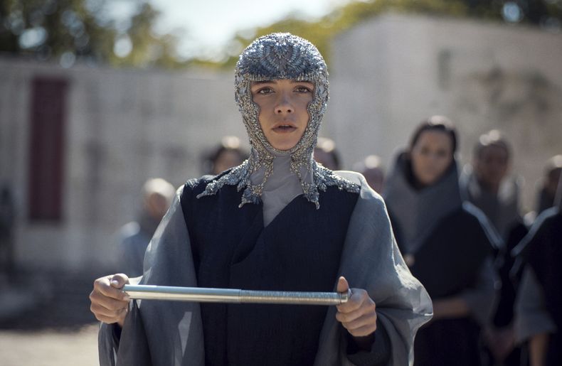 En esta imagen proporcionada por Warner Bros. Pictures, Florence Pugh en una escena de Dune: Part Two. (Warner Bros. Pictures vía AP)
