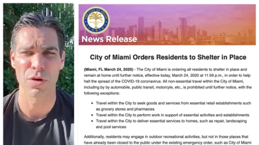 ciudad de miami impone ¨toque de queda¨ a todos sus residentes hasta nuevo aviso