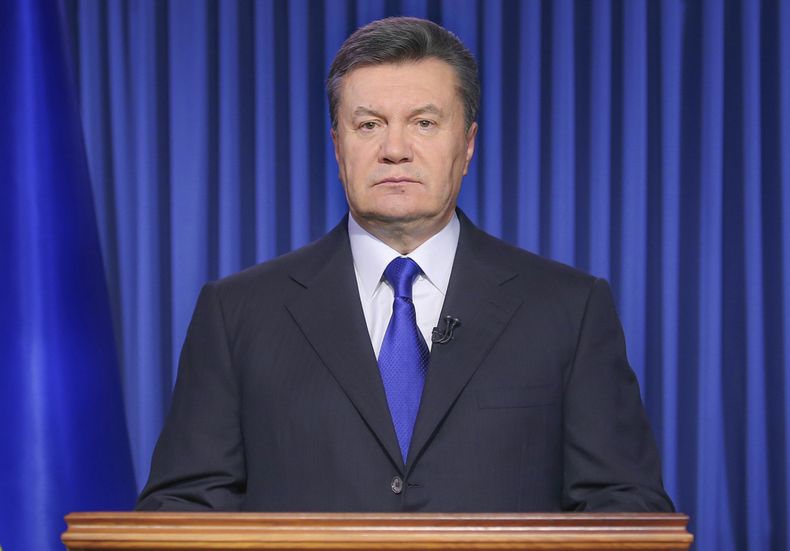 En esta fotograf&iacute;a del 19 de febrero de 2014, el presidente ucraniano V&iacute;ktor Yanukovich da un mensaje televisado a la naci&oacute;n desde Kiev, Ucrania. El presidente pr&oacute;fugo dijo en un comunicado difundido el jueves 27 de febrero de
