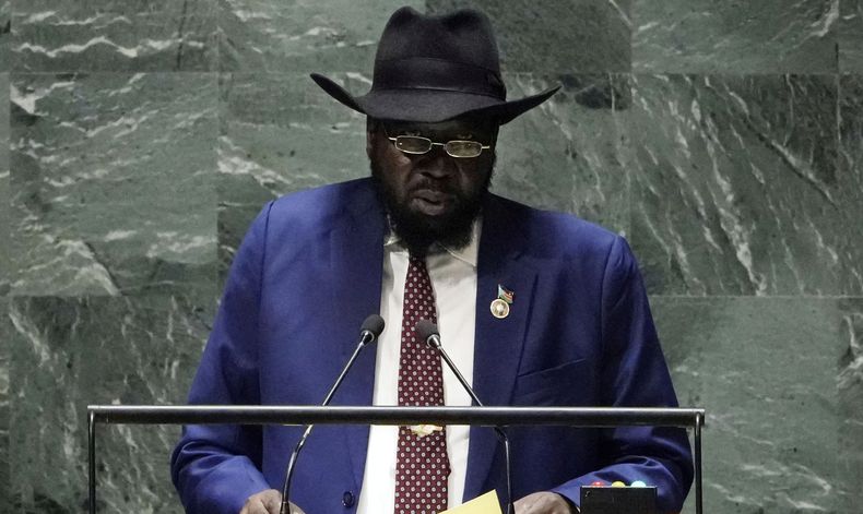 El presidente de Sudán del Sur Salva Kiir en la Asamblea General de las Naciones Unidas el 21 de septiembre del 2023. (AP foto/Richard Drew)