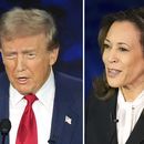 Esta combinación de fotos muestra al candidato presidencial republicano Donald Trump (i) y la vicepresidenta Kamala Harris en el debate en Filadelfia el 10 de septiembre del 2024. (AP foto/Alex Brandon)