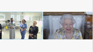 la reina isabel habla con pacientes de covid-19 y medicos