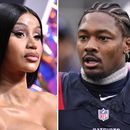 Cardi B en los Premios MTV a los Videos Musicales en Newark, Nueva Jersey, el 12 de septiembre de 2023, a la izquierda, y el receptor abierto de los Patriots de Nueva Inglaterra, Stefon Diggs, en un partido de fútbol americano de la NFL en Foxborough, Massachusetts, el 7 de septiembre de 2025. (Foto AP)