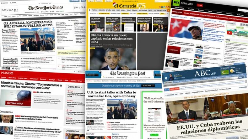 La noticia se destacó en los diarios internacionales, que calificaron como "histórico" el acuerdo alcanzado por Obama y Castro. El papa Francisco se manifestó "complacido" y la ONU dijo que "está lista" para ayudar.