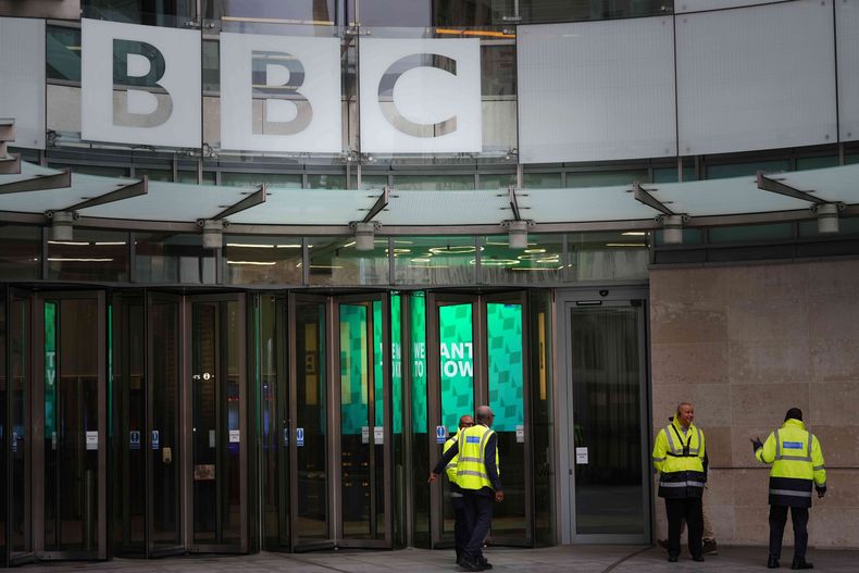 La sede de la BBC en Londres el 11 de noviembre del 2025. (AP foto/Kirsty Wigglesworth)