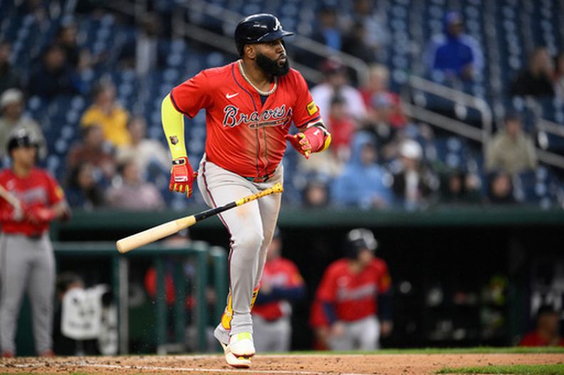 Marcell Ozuna de los Bravos de Atlanta durante un juego contra los Nacionales de Washington, el 17 de septiembre de 2025, en Washington. (AP Foto/Nick Wass)