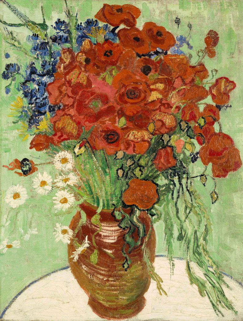 Fotograf&iacute;a sin fecha proporcionada por la casa de subastas Sotheby muestra la pintura de Vincent van Gogh titulada "Florero con margaritas y amapolas", que podr&iacute;a venderse entre 30 y 50 millones de d&oacute;lares cuando sea subasta