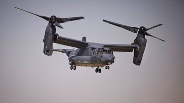 ARCHIVO - Un avión Bell Boeing V-22 Osprey de la Fuerza Aérea de Estados Unidos despega en unos ejercicios militares multinacionales el 17 de junio de 2023, en Zarqa, Jordania. (AP Foto/Maya Alleruzzo, archivo)