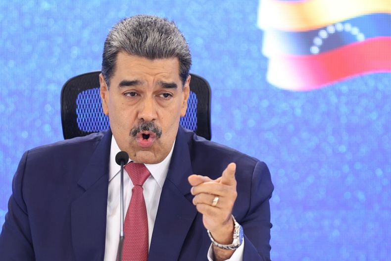 El presidente de Venezuela, Nicolás Maduro, durante una conferencia de prensa, el lunes 15 de septiembre de 2025, en Caracas. (AP Foto/Jesus Vargas)