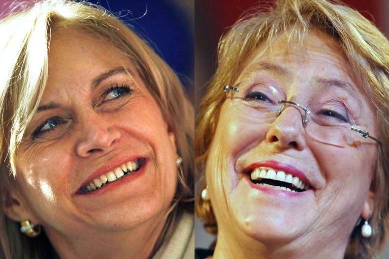 ARCHIVO. - Esta combinaci&oacute;n de dos fotos de archivo de 2013 muestra a las candidatas presidenciales chilenas Evelyn Matthei, izquierda, y la ex presidenta Michelle Bachelet. La derechista Matthey y la centroizquierdista Bachelet se enfrentaron en u