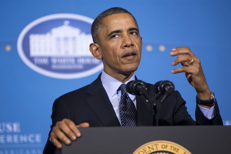 El presidente Barack Obama habla durante la Conferencia de Naciones Tribales, el 13 de noviembre de 2013, en el departamento del Interior, en Washington. Obama dijo a l&iacute;deres nativos estadounidenses el mi&eacute;rcoles 13 de noviembre de 2013 que v