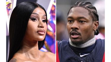 Cardi B en los Premios MTV a los Videos Musicales en Newark, Nueva Jersey, el 12 de septiembre de 2023, a la izquierda, y el receptor abierto de los Patriots de Nueva Inglaterra, Stefon Diggs, en un partido de fútbol americano de la NFL en Foxborough, Massachusetts, el 7 de septiembre de 2025. (Foto AP)