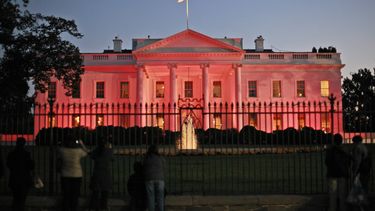 americateve | La Casa Blanca es ba&ntilde;ada con luz color rosa por el mes de Concientizaci&oacute;n sobre el C&aacute;ncer de Pecho, el jueves 24 de octubre de 2013, en Washington. (Foto AP/Pablo Martinez Monsivais)