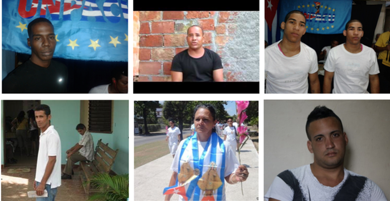 Algunos de los presos políticos liberados (Enrique Figuerola, Yordenys  Mendoza Coba, Bianko y Diango Vargas Martín, Alexander Otero Rodríguez,  Haydeé Gallardo Salázar, Miguel Alberto Ulloa)