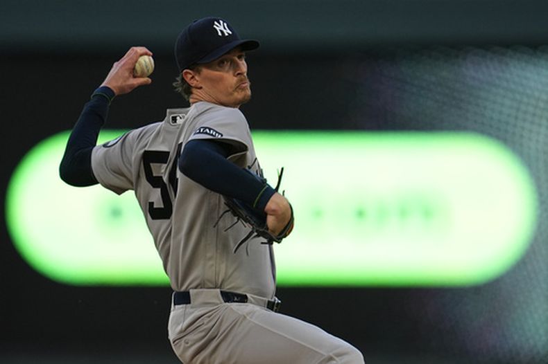 El abridor de los Yankees de Nueva York Max Fried lanza en la primera entrada ante los Mellizos de Minnesota el martes 15 de septiembre del 2026. (AP Foto/Abbie Parr)