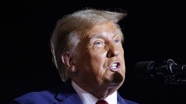 El expresidente Donald Trump habla en un acto de campaña en Hialeah, Florida, EEUU, 8 de noviembre de 2023. (AP Foto/Lynne Sladky)
