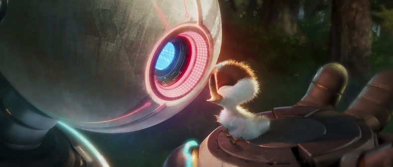 En esta imagen proporcionada por Universal Pictures, Roz, con la voz de Lupita Nyongo, izquierda, y Brightbill, con la voz de Kit Connor, en una escena de Wild Robot de DreamWorks Animation. (DreamWorks Animation/Universal Pictures via AP)
