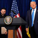 El presidente Donald Trump y su homólogo ucraniano, Volodymyr Zelenskyy, salen de una conferencia de prensa conjunta en el club Mar-a-Lago de Trump, el domingo 28 de diciembre de 2025, en Palm Beach, Florida. (AP Foto/Alex Brandon)