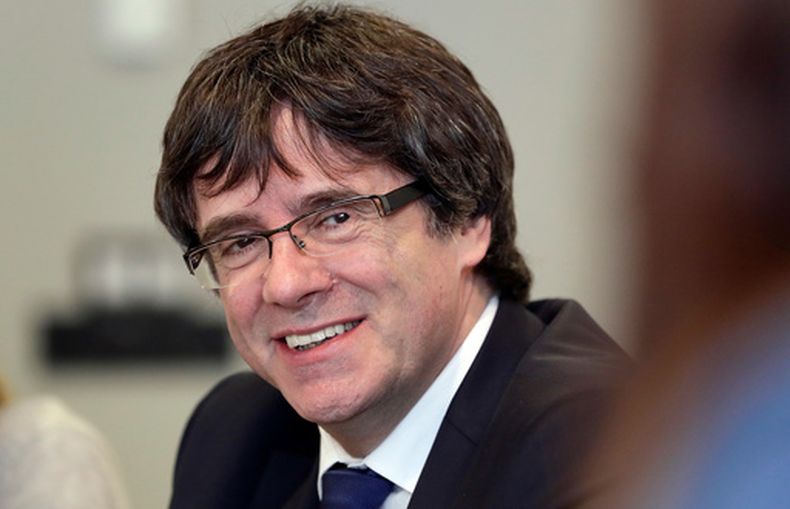 El separatista catalán Carles Puigdemont en Berlín, Alemania, el 18 de abril del 2018. (AP foto/Michael Sohn)