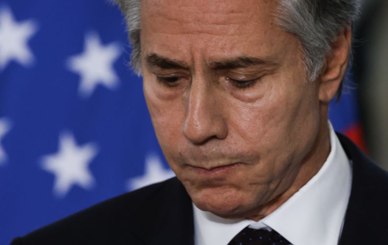 El secretario de Estado de Estados Unidos, Antony Blinken, durante una conferencia de prensa con el ministro de Asuntos Exteriores de Egipto, Badr Abdelatty, en El Cairo, Egipto, el miércoles 18 de septiembre de 2024. (Evelyn Hockstein/Pool Photo vía AP)