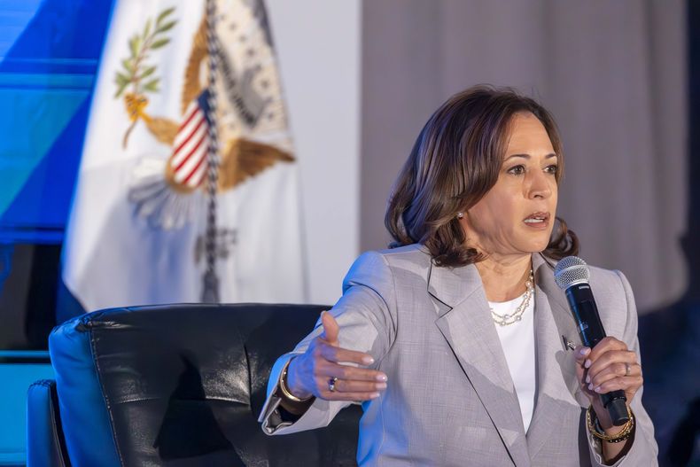 La vicepresidenta Kamala Harris habla en el Foro Económico Global Negro, el 29 de junio de 2023, en Nueva Orleans. (Chris Granger/The Times-Picayune/The New Orleans Advocate vía AP)