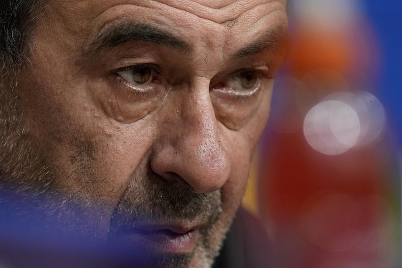 El técnico de Lazio Maurizio Sarri durante una rueda de prensa en Múnich, el 4 de marzo de 2024, previo al partido de la Liga de Campeones contra Bayern Múnich. (AP Foto/Matthias Schrader)