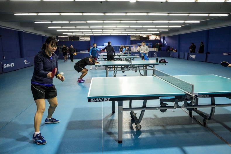 La jugadora de tenis de mesa Zhiying Zeng practica en el Centro Nacional de Entrenamiento de Chile, el miércoles 26 de junio de 2024. Zenga representará a Chile en los Juegos Olímpicos de París. (AP Foto/Esteban Félix)