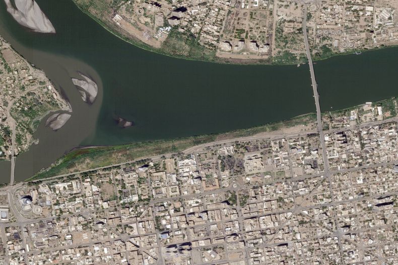 Esta imagen satelital de Planet Labs PBC muestra el palacio presidencial (centro) en Jartum, Sudán, el 15 de marzo de 2025 (Planet Labs PBC vía AP)