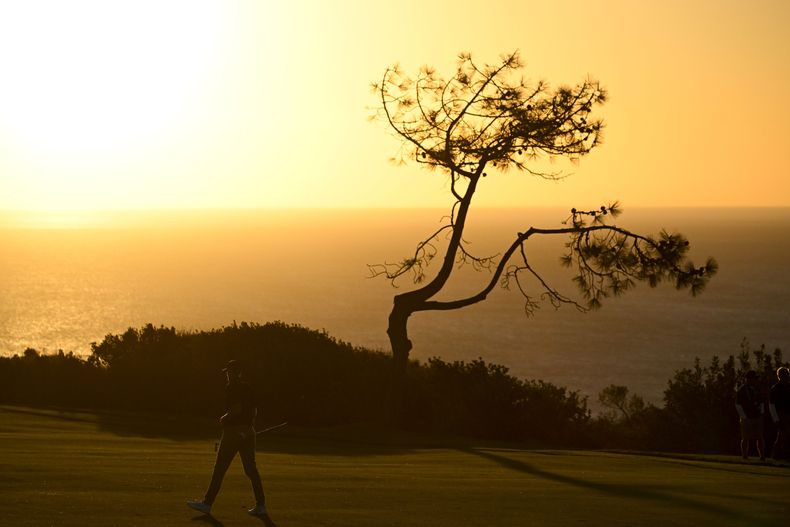 Ludvig Aberg camina en el hoyo 15 en Torrey Pines en la segunda ronda del Farmers Insurance Open el jueves 23 de enero del 2025. (AP Foto/Denis Poroy)