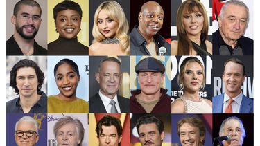 Esta combinación de fotografías muestra, en la fila superior de izquierda a derecha, Bad Bunny, Quinta Brunson, Sabrina Carpenter, Dave Chappelle, Miley Cyrus, Robert De Niro, en la segunda fila desde la izquierda, Adam Driver, Ayo Edebiri, Tom Hanks, Woody Harrelson, Scarlett Johansson, Peyton Manning, y en la fila inferior desde la izquierda, Steve Martin, Paul McCartney, John Mulaney, Pedro Pascal, Martin Short y Paul Simon.(Foto AP)