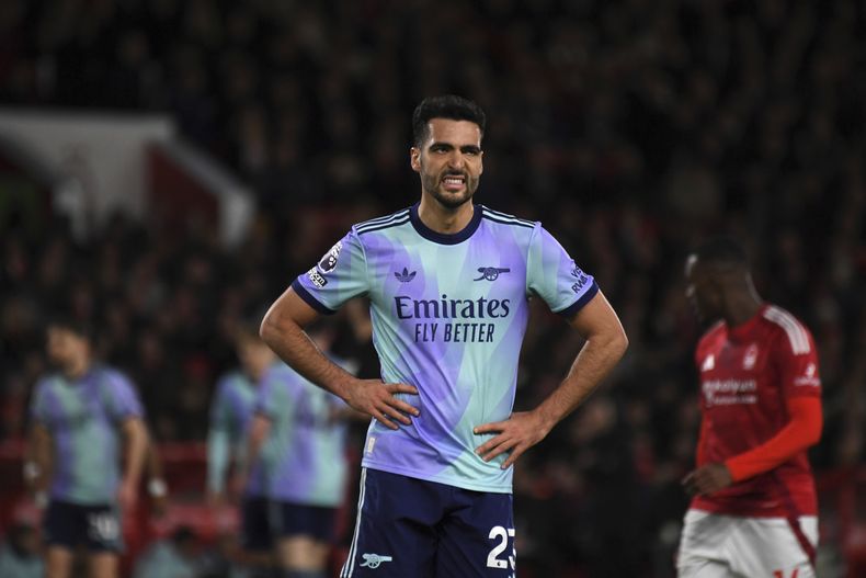 Mikel Merino de Arsenal reacciona durante el empate 0-0 contra Nottingham Forest en la Liga Premier, el miércoles 26 de febrero de 2025. (AP Foto/Rui Viera)