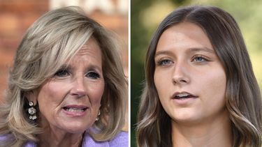 Esta foto combinada muestra a la primera dama Jill Biden en Washington, el 13 de noviembre de 2023, a la izquierda, y a Hadley Duvall en Versailles, Kentucky, el 20 de septiembre de 2023. (AP Foto)