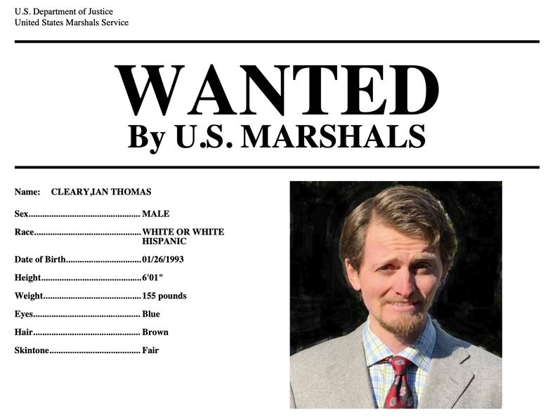 Este cartel de persona buscada sin fecha, proporcionado por el Servicio de Alguaciles de Estados Unidos, muestra a Ian Cleary, de Saratoga, California. (Servicio de Alguaciles de Estados Unidos via AP)