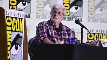 George Lucas durante el panel del Museo Lucas de Arte Narrativo durante la Comic-Con International, el domingo 27 de julio de 2025, en San Diego. (Foto de Richard Shotwell/Invision/AP)