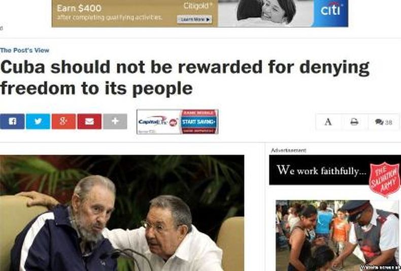 El Gobierno cubano "no debe ser recompensado por negar libertad al pueblo", advierte el diario estadounidense.