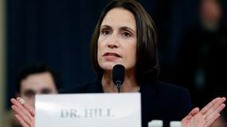ARCHIVO - La exasesora de seguridad nacional de la Casa Blanca, Fiona Hill, testifica ante la Comisión de Inteligencia de la Cámara de Representantes en el Capitolio, en Washington, el 21 de noviembre de 2019. (Foto AP/Andrew Harnik/Archivo)