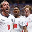 Harry Kane (9) celebra tras anotar el primer gol de Inglaterra en el partido contra Congo en los 16vos de final del Mundial, el miércoles 1 de julio de 2026, en Atlanta. (AP Foto/Butch Dill)