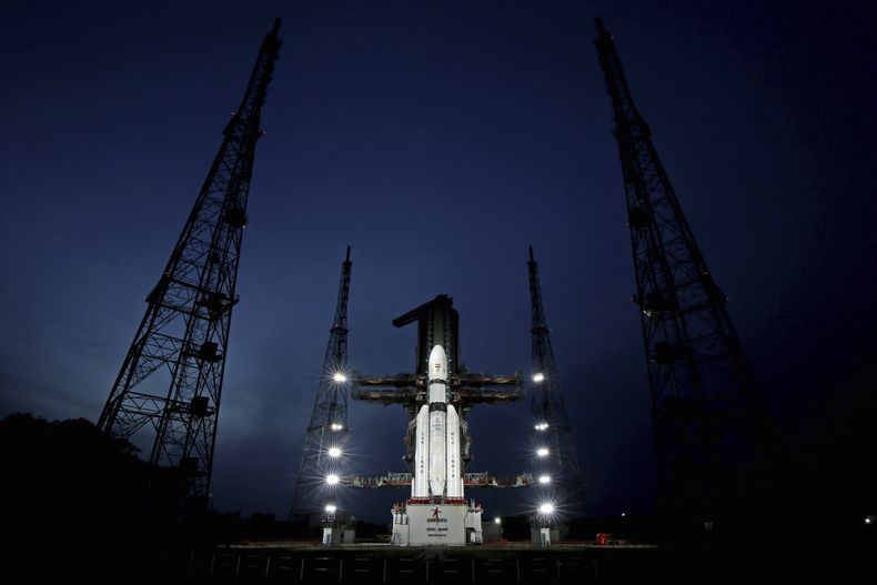 La nave espacial de la India Chandrayaan-3 lista para su despegue en Sriharikota, India. Foto suministrada por la Organización de Investigaciones Espaciales de la India. (Organización de Investigaciones Espaciales de la India via AP)