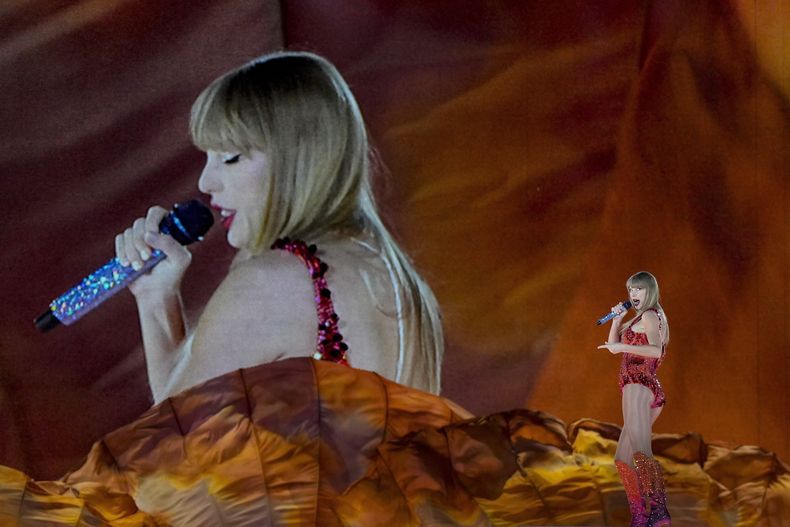 ARCHIVO - Taylor Swift se presenta en el Paris Le Defense Arena como parte de su concierto Eras Tour en París, el 9 de mayo de 2024. (Foto AP Photo/Lewis Joly, archivo)