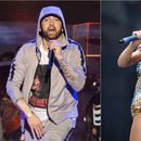 Eminem se presenta en el Festival de Música y Artes Bonnaroo el 9 de junio de 2018, izquierda, y Taylor Swift se presenta en el estadio de Wembley en Londres como parte de su Eras Tour el 21 de junio de 2024. El duodécimo álbum de estudio de Eminem, The Death of Slim Shady ( Coup de Grâce), debutó en el número 1 del Billboard 200, desbancando a The Tortured Poets Department de Taylor Swift después de 12 semanas.(Foto AP)