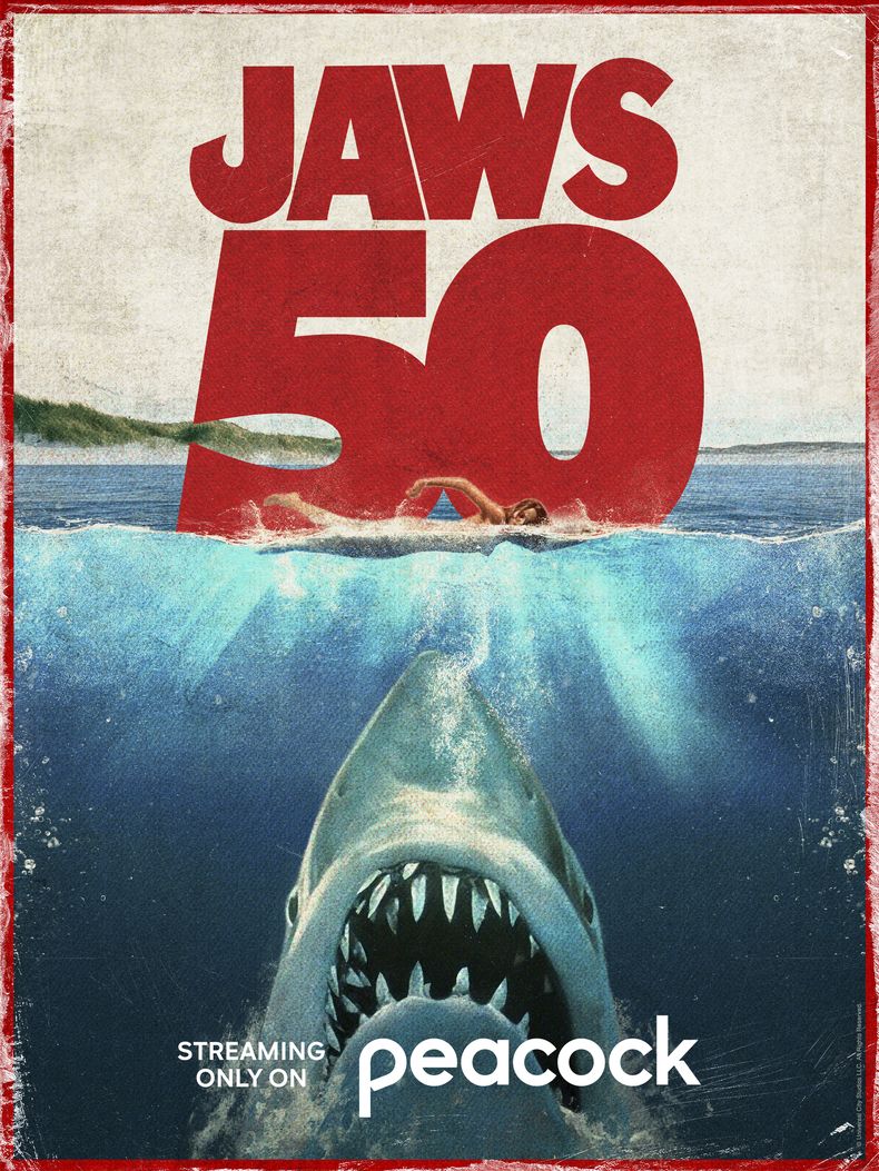 Esta imagen publicada por Peacock muestra el arte promocional de la película Jaws. (Peacock via AP)