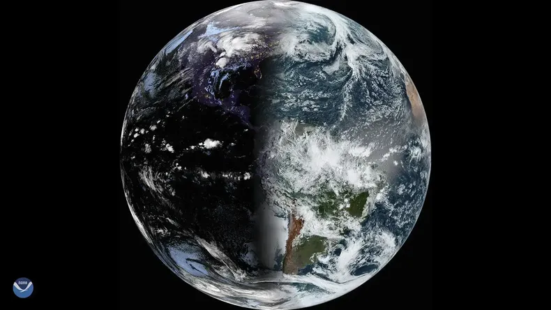 Imagen de la Tierra, proporcionada por el Servicio Nacional de Meteorología de Estados Unidos (NOAA, por sus siglas en inglés) el 19 de marzo de2025. (NOAA vía AP)