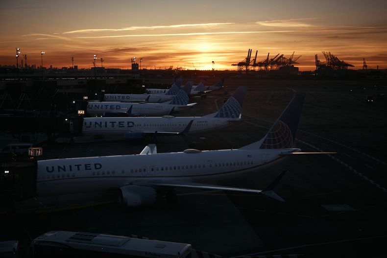 Aviones en el Aeropuerto Internacional Newark Libert,y el viernes 7 de noviembre de 2025, en Newark, Nueva Jersey. (AP Foto/Andres Kudacki)
