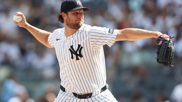 Gerrit Cole de los Yankees de Nueva York lanza ante los Mets de Nueva York, el sábado 12 de septiembre de 2026, en Nueva York. (AP Foto/Heather Khalifa)