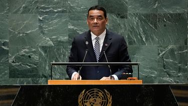 ARCHIVO - El ministro de Exteriores y Comercio Exterior de Belize, Francis Fonseca, se dirige a la 79na sesión de la Asamblea General de Naciones Unidas, el 28 de septiembre de 2024. (AP Foto/Pamela Smith, Archivo)