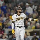 El dominicano Fernando Tatis Jr. observa su jonrón de tres carreras en el encuentro del sábado 3 de junio de 203, ante los Cachorros de Chicago (AP Foto/Gregory Bull)