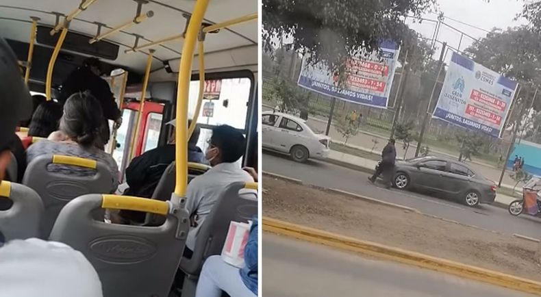 Momento en el que el chofer abandona el autobus&nbsp;