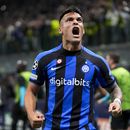 Lautaro Martínez celebra tras marcar el segundo gol del Inter de Milán ante Benfica en la vuelta de los cuartos de final de la Liga de Campeones, el miércoles 19 de abril de 2023, en Milán. (AP Foto/Luca Bruno)