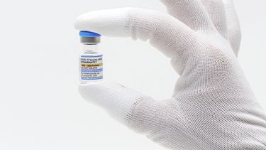 En esta imagen difundida por Pfizer en agosto de 2025 se muestra una ampolleta de la vacuna actualizada contra el COVID-19, Comirnaty. (Pfizer vía AP)