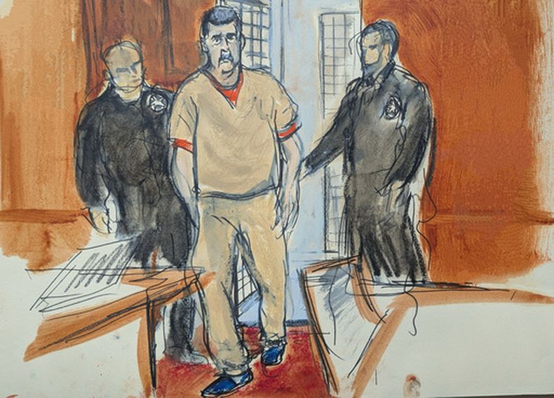 Bosquejo de artista que ilustra al expresidente venezolano Nicolás Maduro en el tribunal de Nueva York, el 26 de marzo del 2026. (Elizabeth Williams via AP)